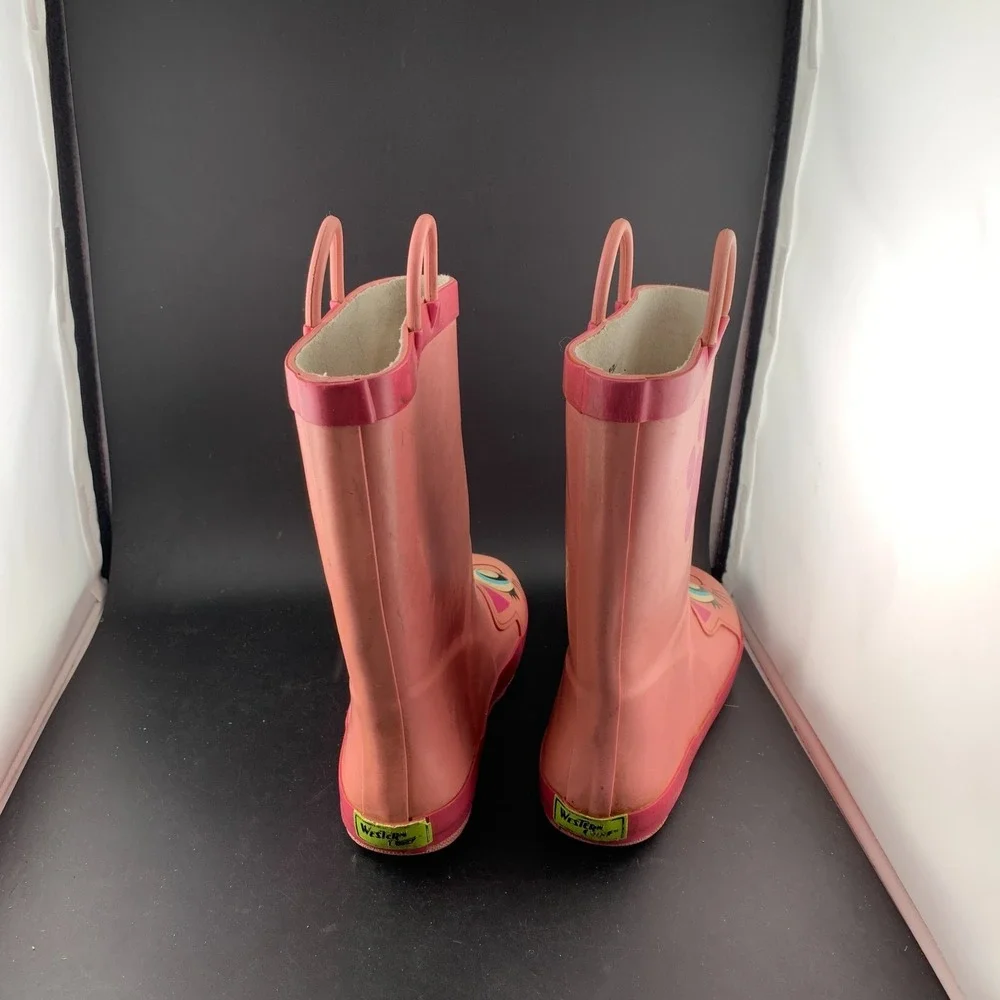 Western Chief Rain Boots Girls 1 Pink Printed Rubber Handles Khloe The Kitty